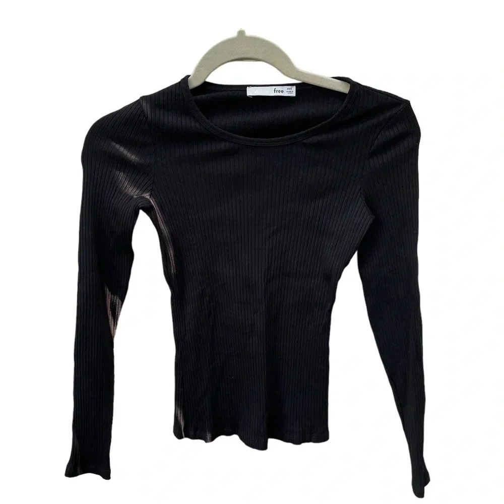 WILFRED FREE BLACK RIBBED LONG SLEEVE SHIRT